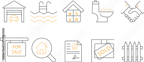 Real Estate Line Icons Collection – House, For Sale, Sold, Property, Home Search, Contract