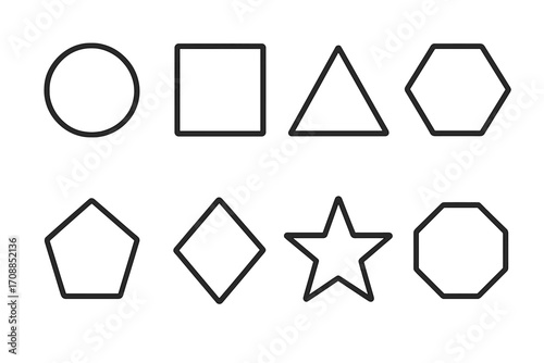 Shapes silhouette icon set. featuring circle, square, triangle, hexagon, pentagon, diamond, star, octagon symbols