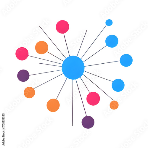 Abstract colorful network of connected spheres isolated on transparent background