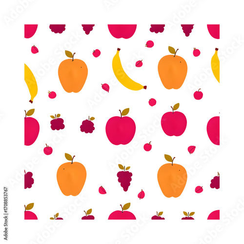 Colorful hand drawn fruit pattern isolated on transparent background
