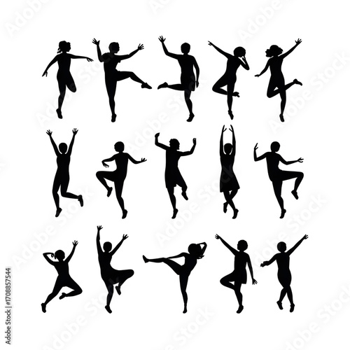 Group of abstract figures in dynamic poses isolated on transparent background