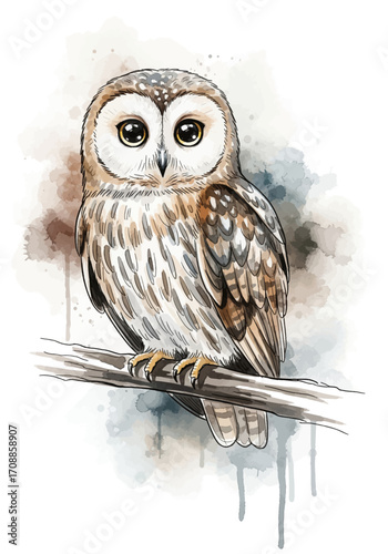Watercolor Owl Illustration A Serene Bird of Prey