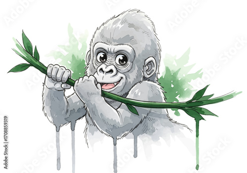 Adorable Baby Gorilla Enjoying a Tasty Treat