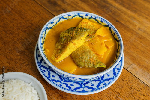 Authentic Thai Southern sour curry with a bowl of rice