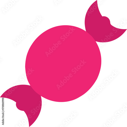 Flat Pink Wrapped Candy Icon with Curved Ends Vector Illustration