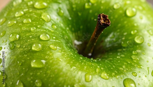 Close-up of Green Apple with Water Droplets
