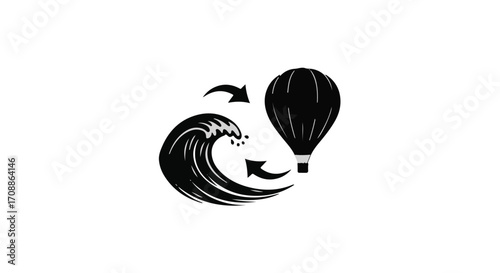 Symbolic representation of transformation from ocean wave to hot air balloon