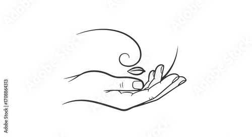 Gentle hand cradles a delicate abstract swirl representing a face, symbolizing care and creativity.