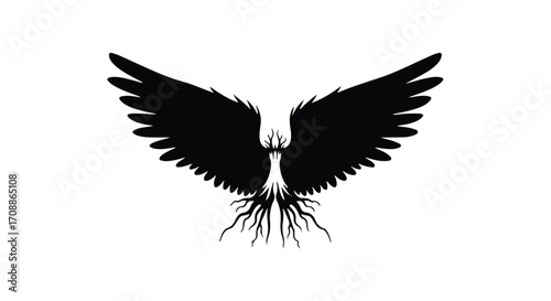 Mysterious winged silhouette with roots, symbolizing dark growth and hidden power