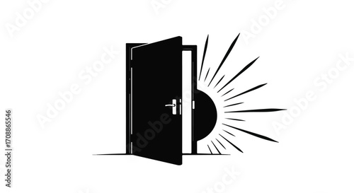 Open door revealing bright sunlight and new beginnings, symbolizing hope and opportunity.
