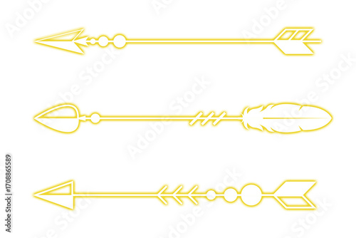 Three golden decorative arrows on black background