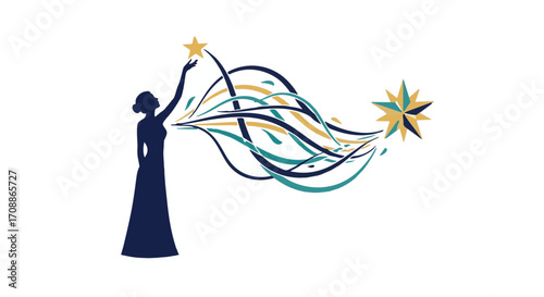 Woman reaching for a star, symbolizing dreams and aspirations taking flight.