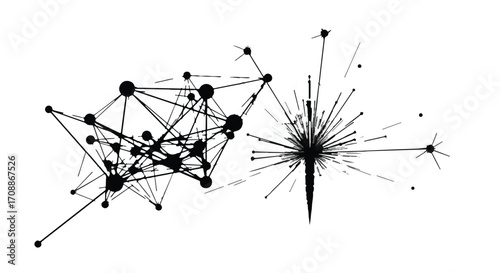 Abstract network of interconnected nodes and radiating lines symbolizing data and connections.