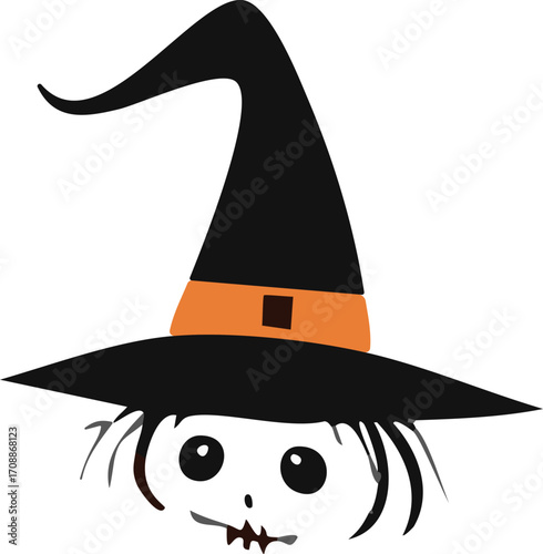 Scary face of a witch in a hat. Vector illustration on a Halloween theme