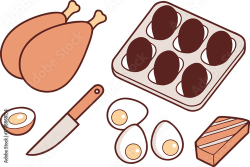 Vector illustration of a delicious meal featuring fried chicken eggs and salmon vector