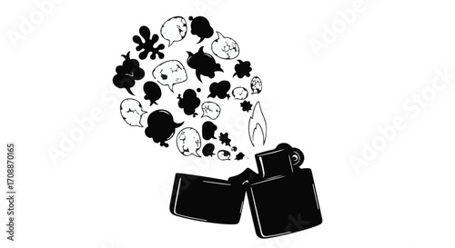 Creative ideas sparking from a lighter, symbolizing inspiration and imagination.
