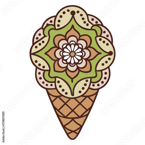 Mandala Ice Cream Cone Decorative Vector Illustration