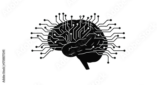 Futuristic AI brain with glowing circuits symbolizing artificial intelligence and neural network.