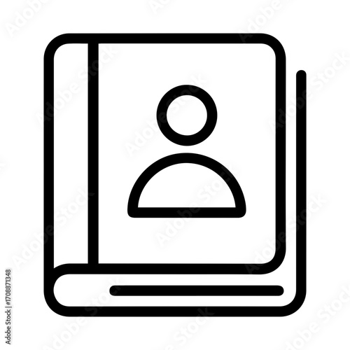 Sleek contact book icon for modern app design or UI element featuring a person symbol, ideal for address book, contacts, or directory apps and websites