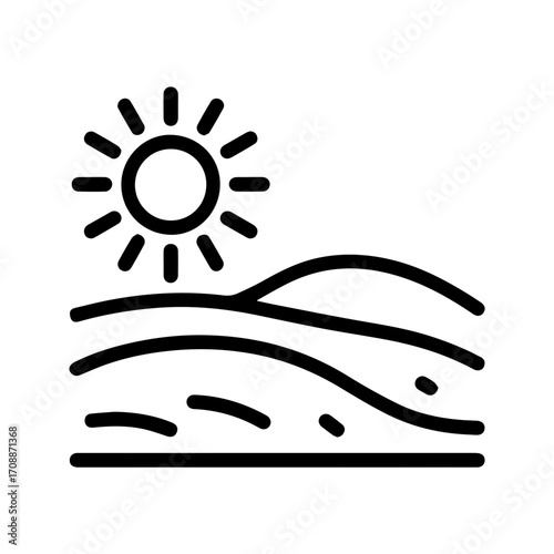 Stunning minimalist desert landscape with bright sun, evoking warmth and serenity – perfect for travel blogs, eco-tourism, and sustainable living promotions