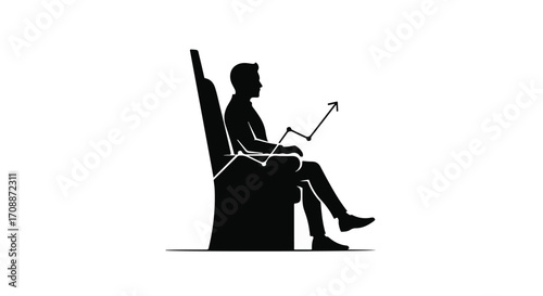 Silhouette of a focused person in a chair, analyzing data on a futuristic screen.