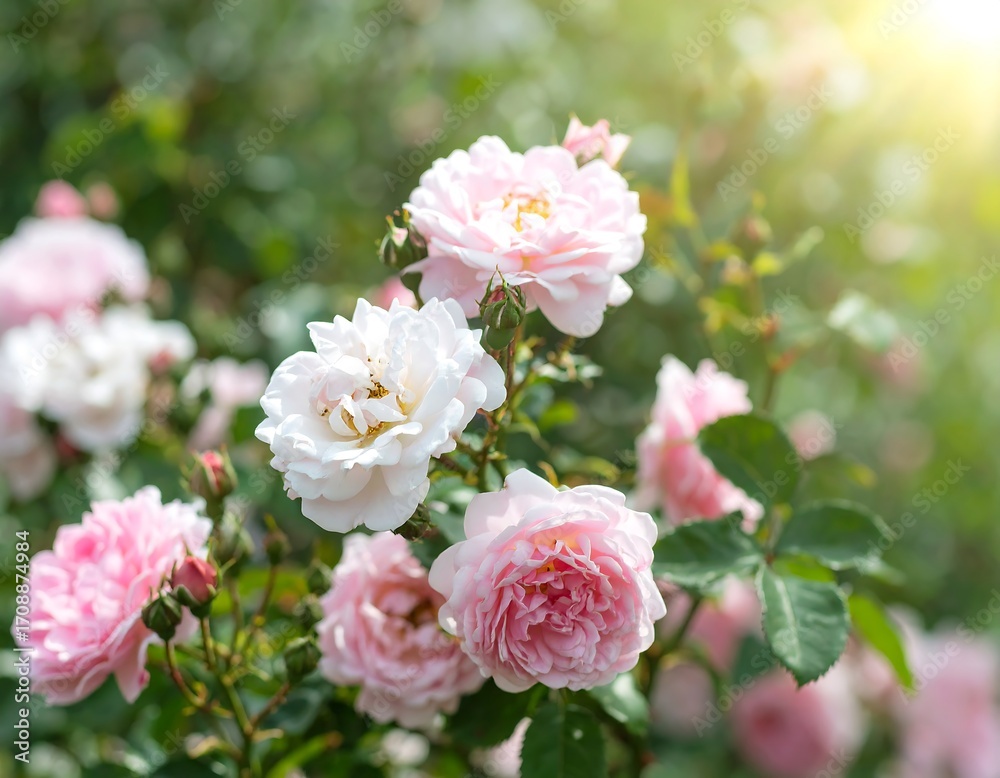 Obraz premium Beautiful pink and white roses in a garden