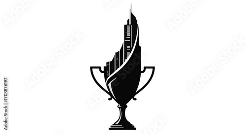 Trophy silhouette filled with cityscape symbolizing achievement and urban success