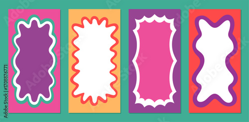 Groovy retro cartoon rectangle frame set with funky border and colorful shape. Graphic outline in y2k background brings a modern pop style, perfect for playful elements or stylish creative