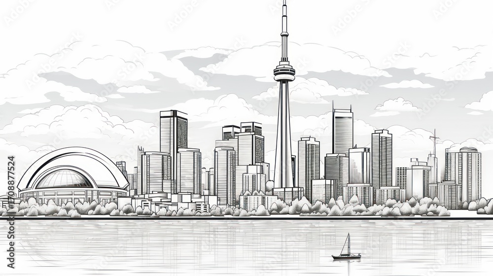 Obraz premium Cityscape drawing monochrome skyline