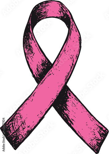 Pink ribbon sketch hand drawn breast cancer awareness symbol — stock vector