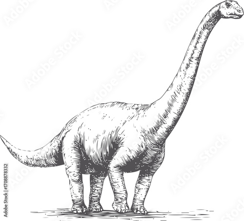 Brachiosaurus sketch hand drawn dinosaur with long neck and tail — stock vector