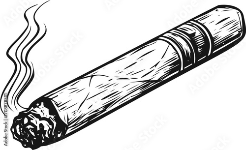 Cigar sketch hand drawn style with smoke and detailed wrapper — stock vector