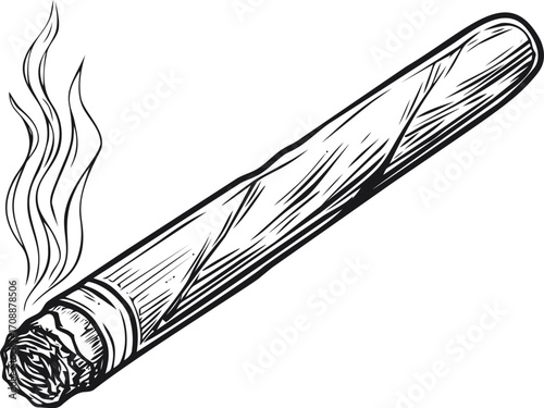Cigar sketch hand drawn with smoke in black and white style — stock vector