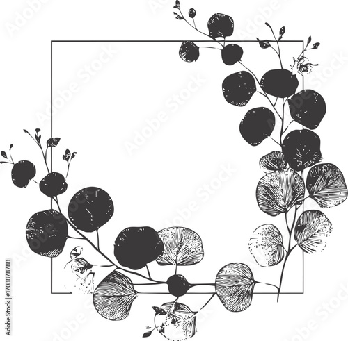 Eucalyptus branch sketch hand drawn botanical frame with leaves and buds — stock vector