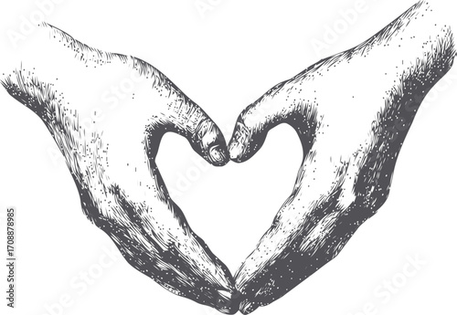 Hand heart gesture sketch, hand drawn style, two hands forming heart shape — stock vector