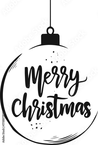 Christmas ornament sketch hand drawn with Merry Christmas lettering — stock vector