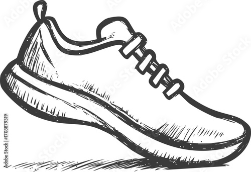 Running shoe sketch hand drawn side view with detailed laces and sole — stock vector