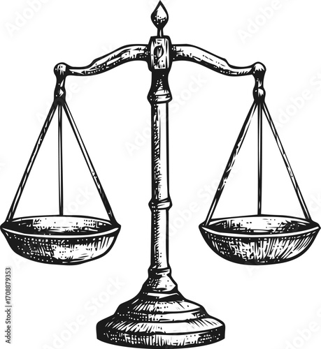 Balance scale sketch hand drawn classic weighing instrument with two pans — stock vector