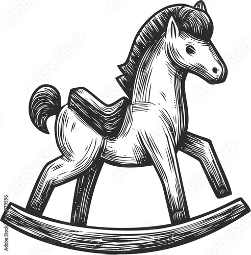 Rocking horse sketch hand drawn vintage wooden toy illustration — stock vector