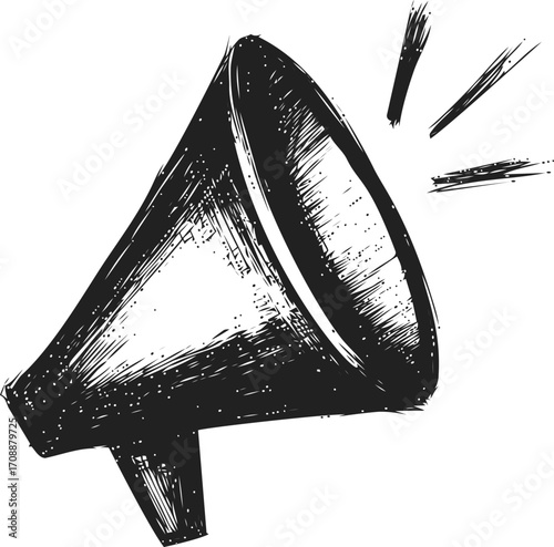 Megaphone sketch hand drawn style with sound lines isolated on white — stock vector