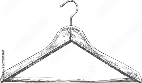 Wooden hanger sketch hand drawn style with detailed textured lines — stock vector