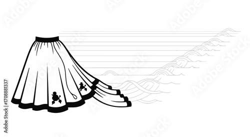Elegant flowing skirt with decorative trim and abstract wave pattern