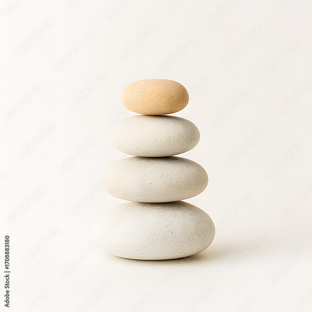 Fototapeta premium Stack of smooth stones balanced on each other in natural daylight