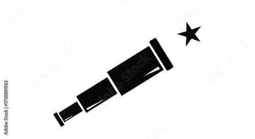 Telescope icon depicted with a star isolated on a white background for space exploration themes, scientific discovery presentations, and educational marketing materials or banners.