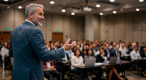 Charismatic businessman giving a presentation at an event