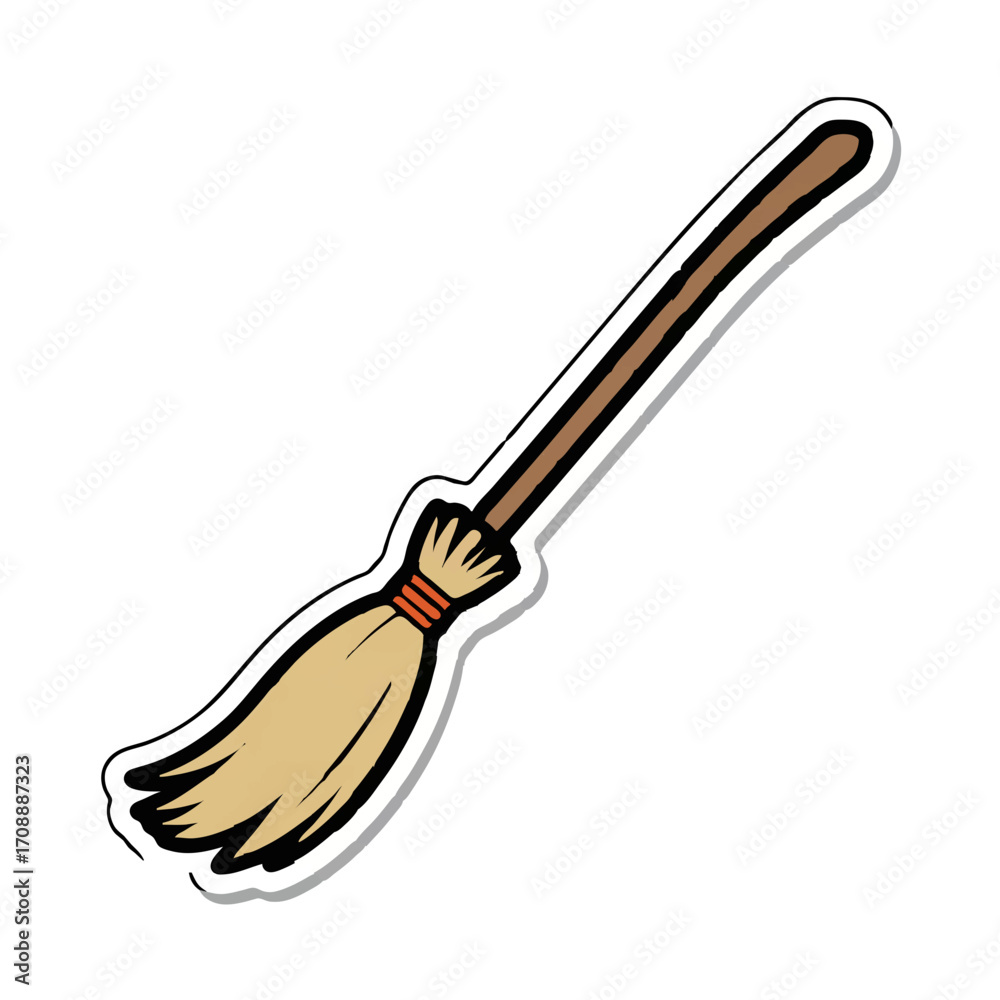 Obraz premium Cartoon Broomstick Flying Against White Background