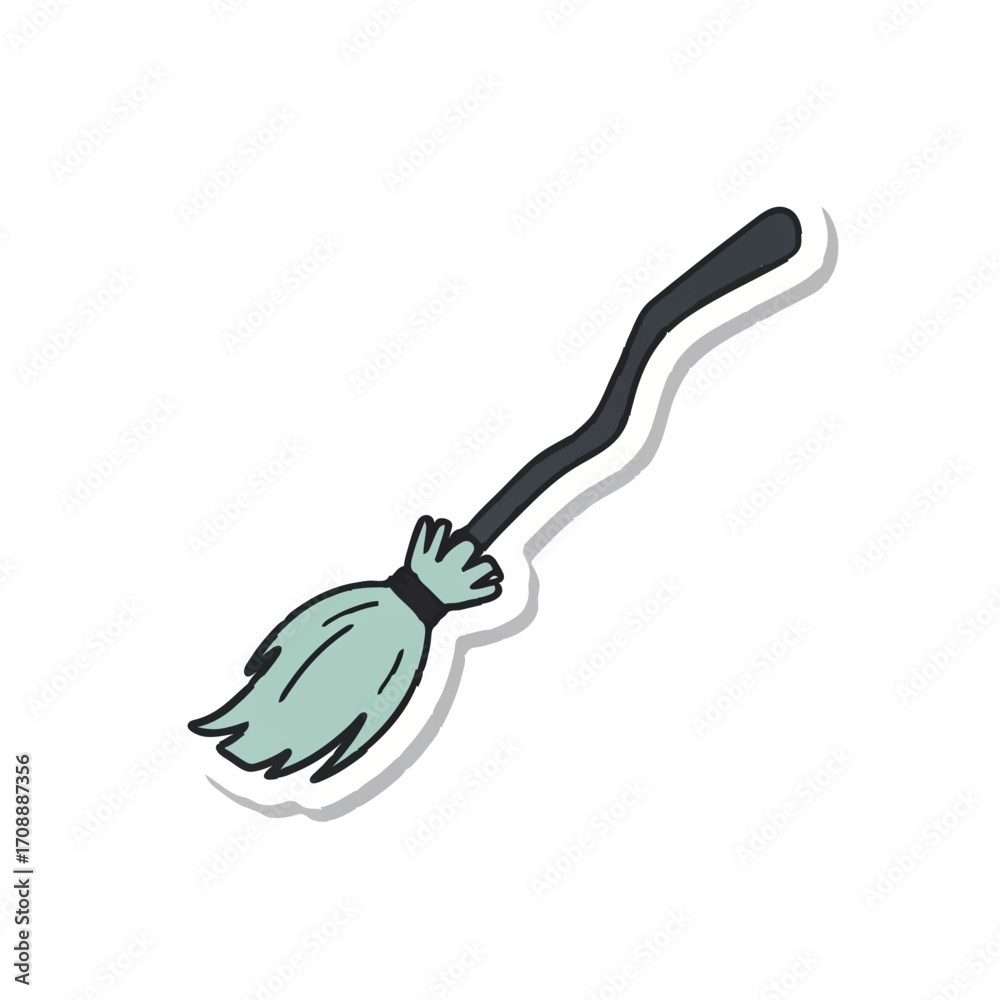 Fototapeta premium Cartoon Broomstick Flying Against White Background