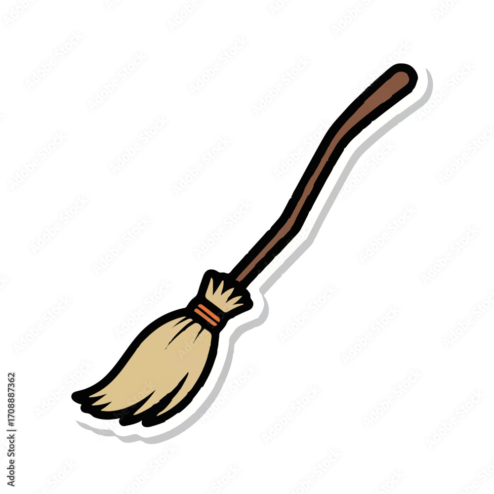 Obraz premium Cartoon Broomstick Flying Against White Background