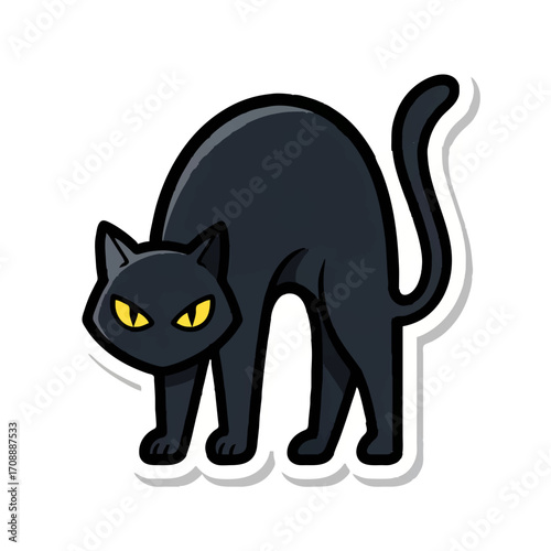Black Cat Arches Back with Glowing Eyes Illustration

