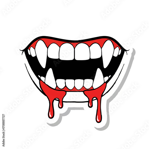 Vampire Mouth with Fangs and Dripping Blood

